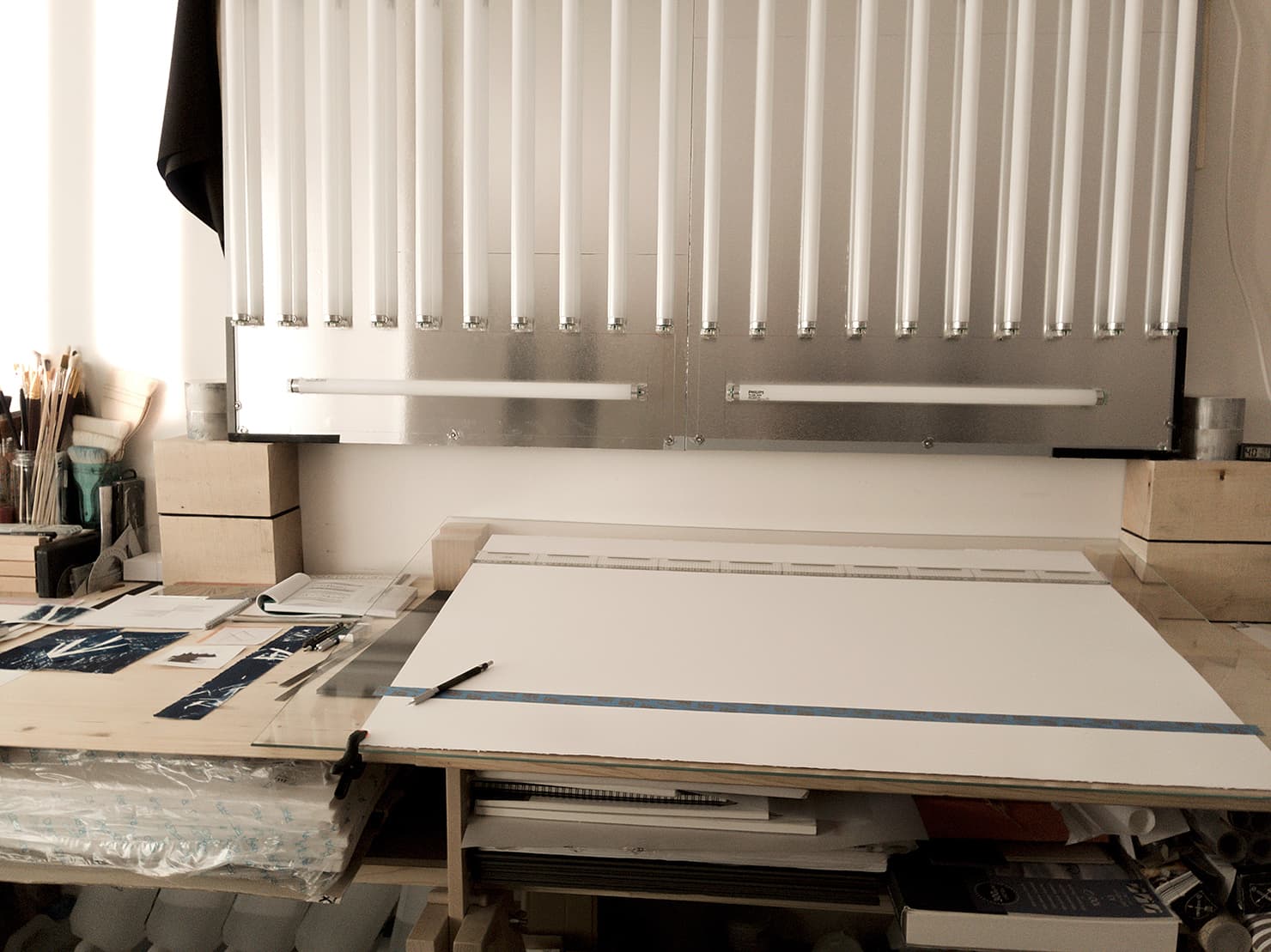 Cyril Andre, view of the artist's workspace inside the studio